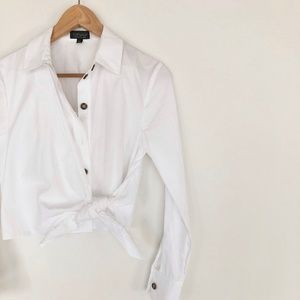 Topshop buttoned shirt and front cross-tie bow